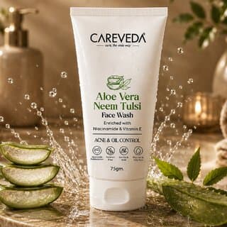 (Pack of 1) CareVeda Aloe Vera, Neem  Tulsi Face Wash with Niacinamide  Vitamin E, Acne  Oil Control, 75g - Skin Care - Face Cleansers | Buy online on ZillyBuy