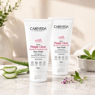 (Set of 2) CareVeda Herbal Pimple Clear Face Wash with 1 Salicylic Acid  Glycolic Acid, Aloe Vera  Vitamin E, 75g - Skin Care - Face Cleansers | Buy online on ZillyBuy