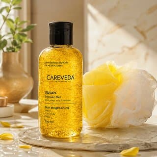 CareVeda Ubtan Shower Gel With Luffa Enriched  Haldi  Chandan for Skin Brightening  Fresh Glowing Skin  Unisex  200 ml - Skin Care - Face Cleansers | Buy online on ZillyBuy