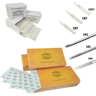 MUMBAI TATTOO NEEDLES 5RL,5RS,5M1 ROUND MAGNUM LINER, SHADER WITH TIPS 5RT,5RT,5MFT (PACK OF 3 ORANGE BOX  3 BOX TIPS) - Makeup - Body | Buy online on ZillyBuy