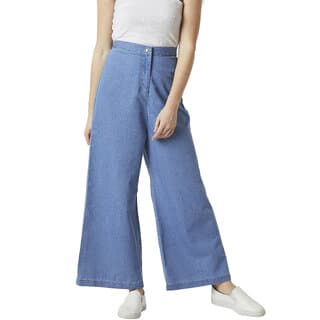 Miss Chase Women's Blue Flared Wide-Leg High Rise Clean Look Regular Length Stretchable Denim Pants - Uncategorized | Buy online on ZillyBuy