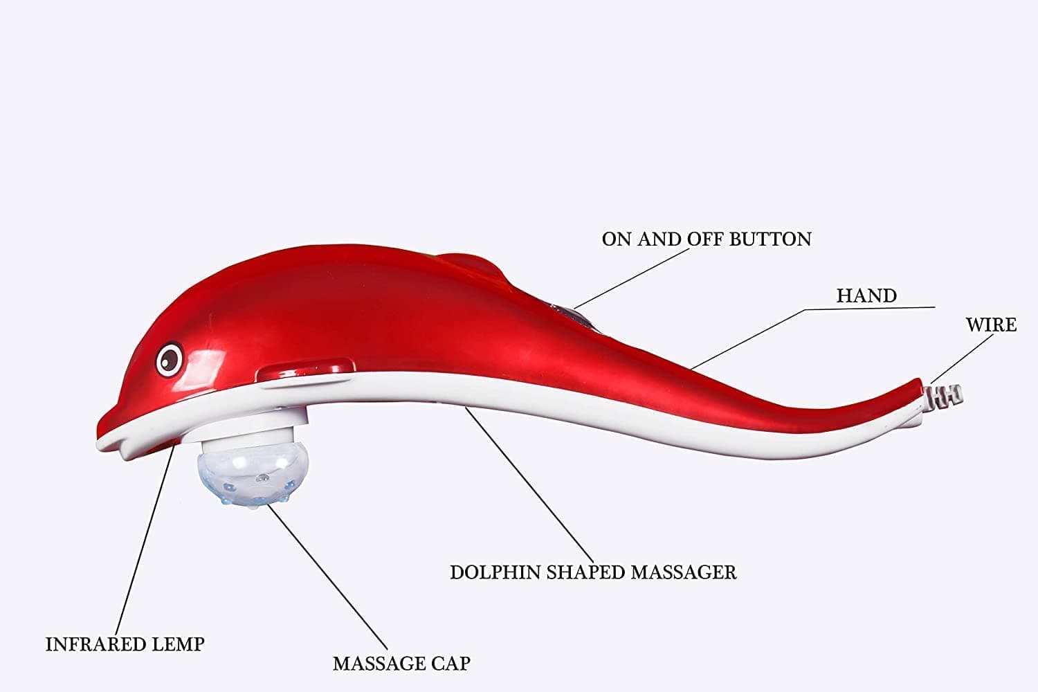Dolphin Handheld Massager with Vibration, Magnetic, Far Infrared Therapy to Aid in Pain and Stress Relief For Men and Women big size power source from directly to Plug in(MultiColour)
