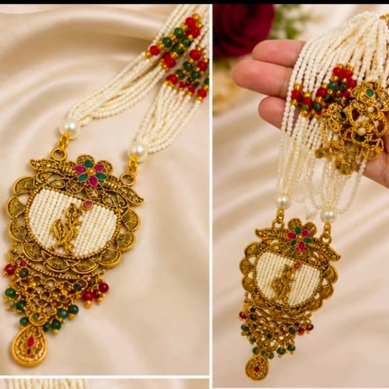 Traditional Antique Gold Pearl Long Haram Necklace for Women - Fragrance | Buy online on ZillyBuy