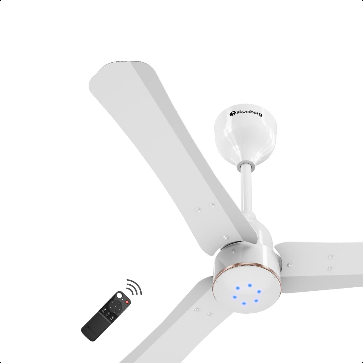Atomberg Renesa Halo 900mm BLDC Ceiling Fan with Remote Control & LED Indicators | Gloss White with Rose Gold ring - Uncategorized | Buy online on ZillyBuy