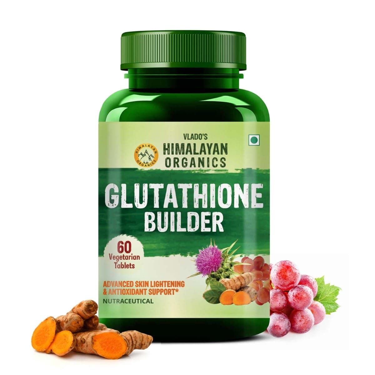 Vlado's Himalayan Organics Glutathione Builder for Anti-Ageing & Skin Brightening with ( Vitamin C, E, B6 & Curcumin ) - 60 Veg Tablets - Nutrition and Fitness Supplements | Buy online on ZillyBuy
