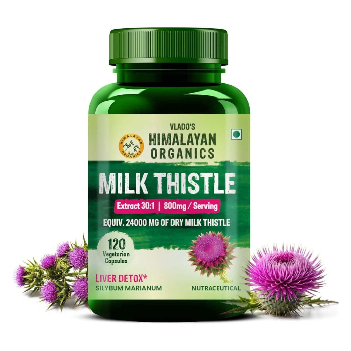 Vlado's Himalayan Organics Milk Thistle Extract Silymarin 800mg/Serve 120 Veg Capsules - Nutrition and Fitness Supplements | Buy online on ZillyBuy