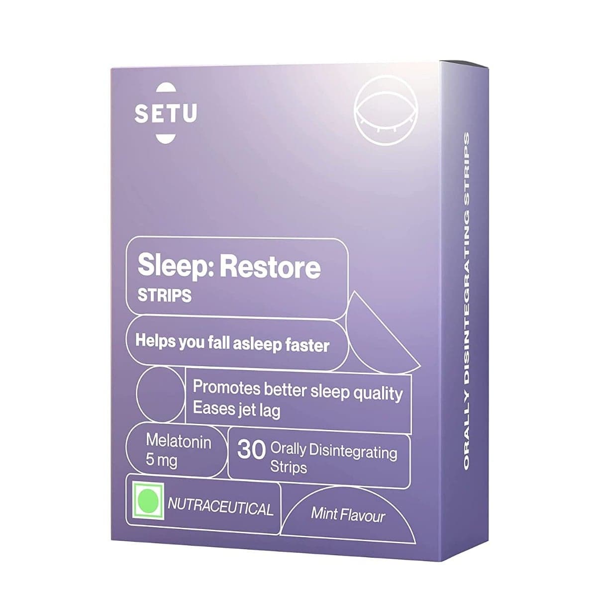 Setu Sleep Restore Melatonin 5mg 30 Orally Dissolving Strips | Plant Based 5 mg Melatonin | Promotes Relaxation & Sleep, Eases Jet Lag Strain, Non Habit Forming | Tasty Mint Flavor Setu Sleep Restore Melatonin 5mg 30 Orally Dissolving Strips (Pack of 1) - Nutrition and Fitness Supplements | Buy online on ZillyBuy