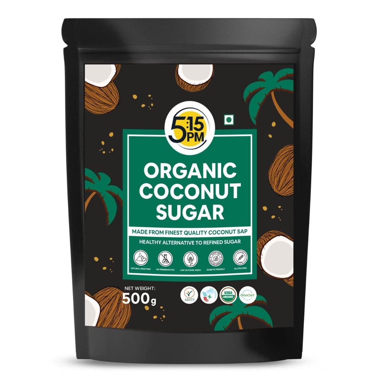 5:15PM Organic Coconut Sugar | Unrefined Sugar Substitute | Coconut Palm Sugar | Natural Sweetener | 100% Pure 500g - Health Foods and Drinks | Buy online on ZillyBuy