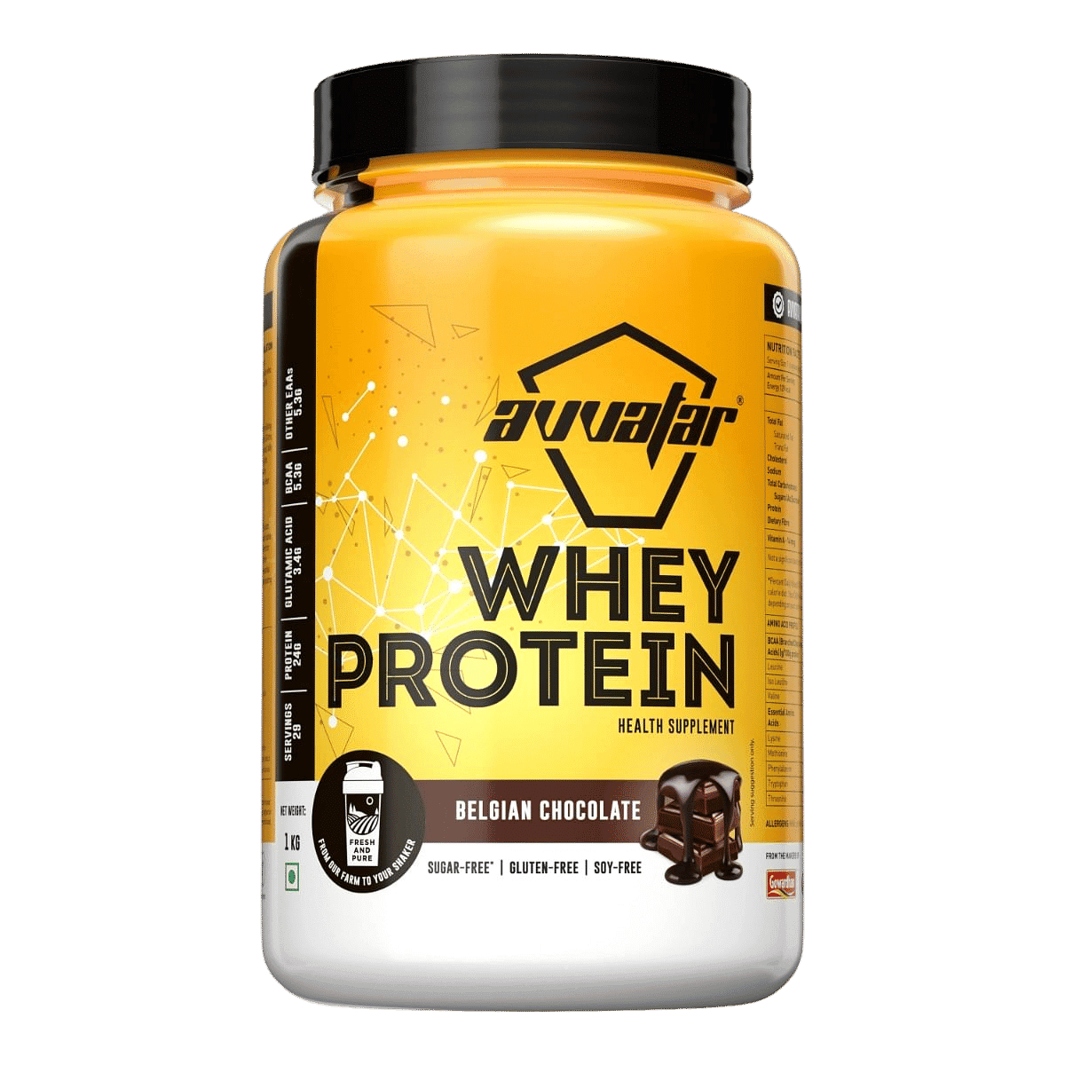 Avvatar Whey Protein 1kg | Belgian Chocolate | 29 Servings| 24g Protein | Sugar free | Gluten free | Soy free - Nutrition and Fitness Supplements | Buy online on ZillyBuy