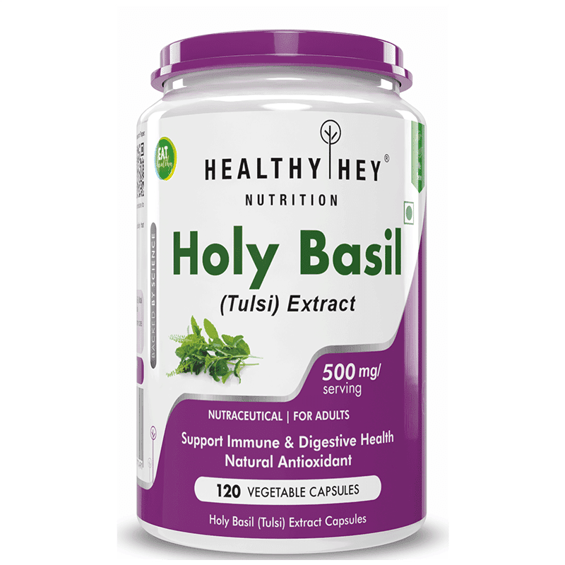 HealthyHey Tulsi Extract (Holy Basil Extract) - Supports Stress and Immune System - 120 Vegetarian Caps - Nutrition and Fitness Supplements | Buy online on ZillyBuy