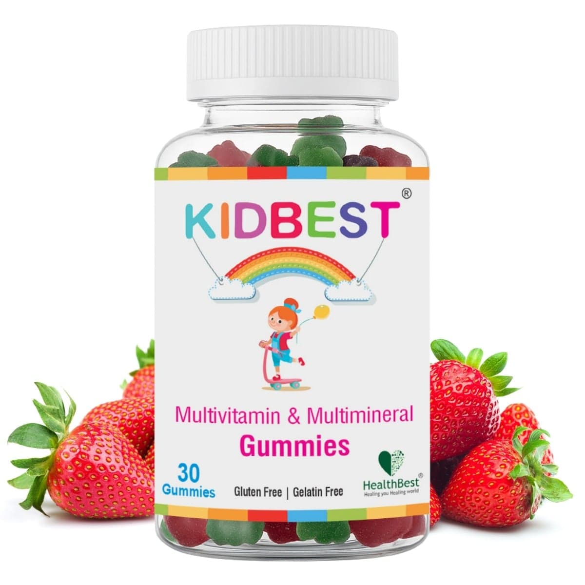 HealthBest Kidbest Multivitamin & Multimineral Gummies Healthy Immunity Probiotics Antioxidants Vitamin A, Sodium, Vitamin C, Iodine Kids Gummies 30 Gummies