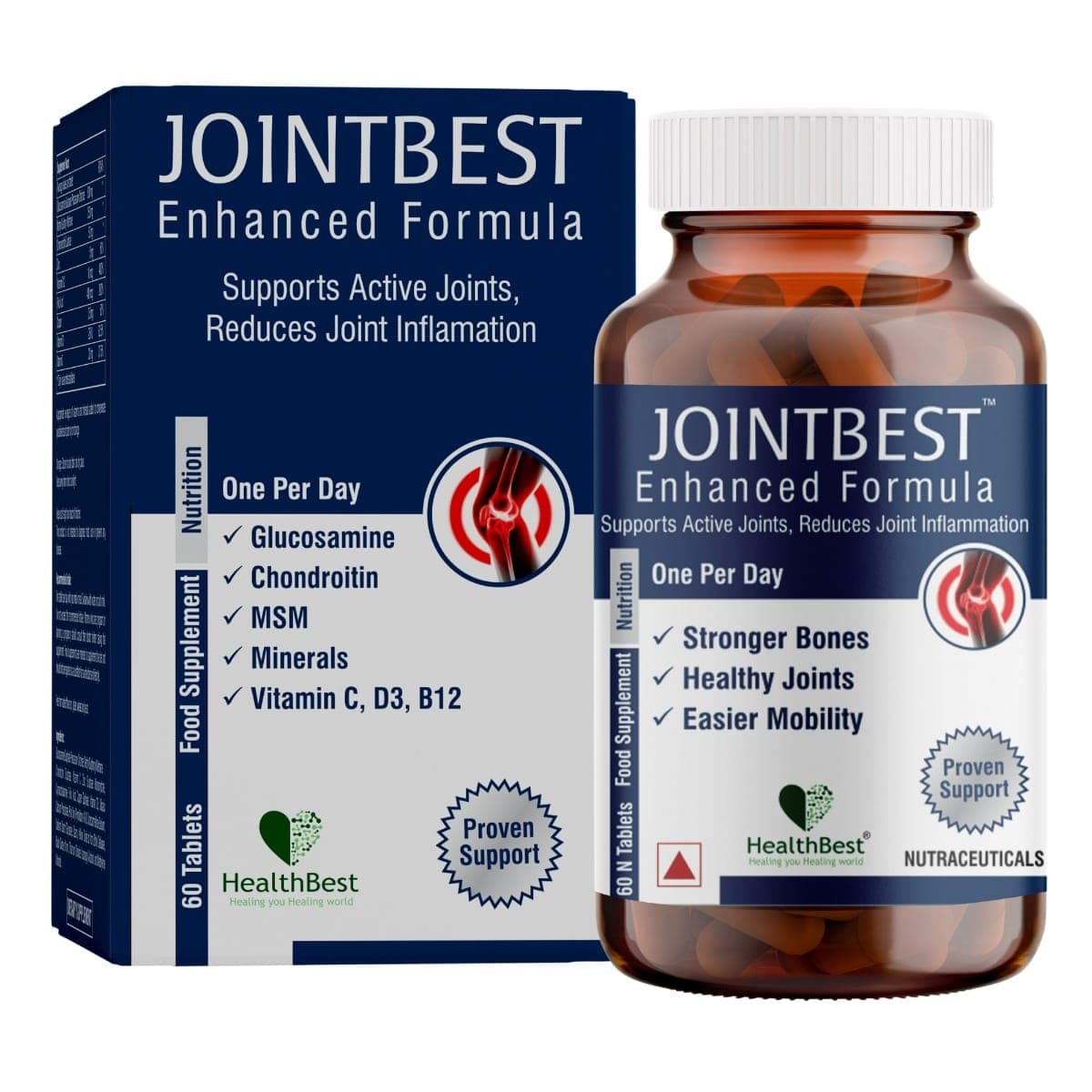 HealthBest Jointbest Joint Health Support Supplement Glucosamine, Chondroitin Msm with OptiMSM Ultra Bone & Joint Strength 60 Tablets - Nutrition and Fitness Supplements | Buy online on ZillyBuy