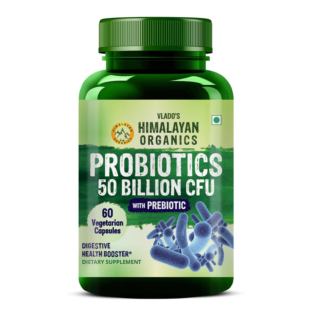 Vlado's Himalayan Organics Probiotics Supplement 50 Billion CFU with Prebiotics 150mg for Digestion, Gut Health & Immunity - 60 Veg Capsules - Nutrition and Fitness Supplements | Buy online on ZillyBuy
