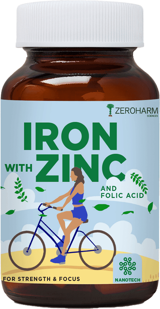 ZEROHARM Plant Based Iron With Zinc & Folic Acid tablet Supplements For Anemia | Boosts energy and strength| Enhances brain function | Boosts athletic performance| Enhances pregnancy health | Improves immunity - Nutrition and Fitness Supplements | Buy online on ZillyBuy