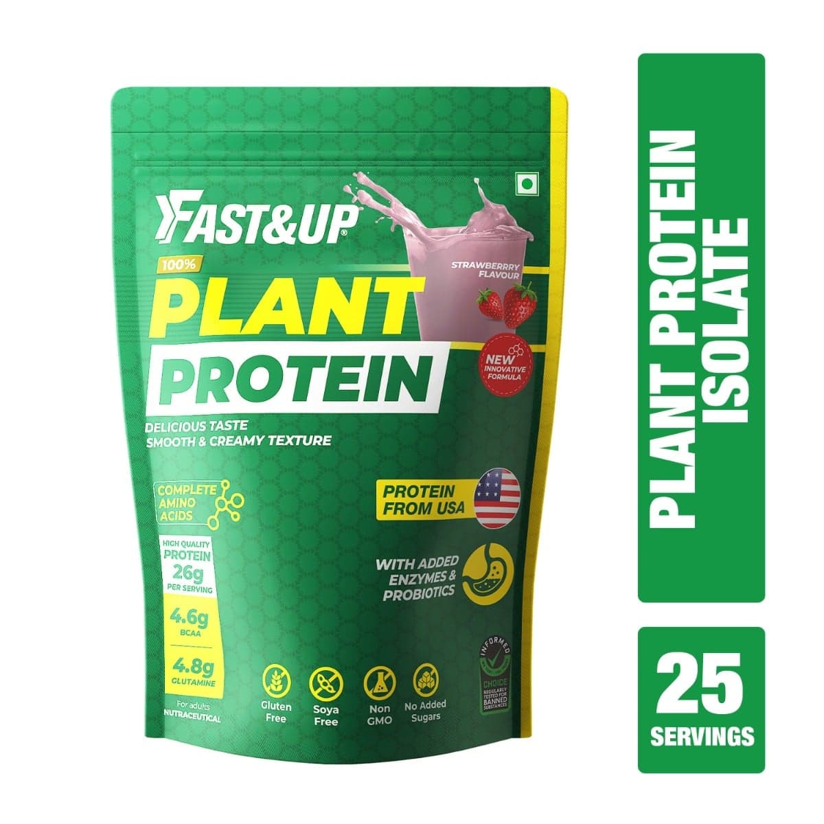 Fast & Up Vegan Plant Protein (31g Protein – Pea isolate & Brown Rice protein blend For Strength Recovery & Energy Boost, (1.32 kg , 2.91 Lbs - Strawberry Splash Flavor) - Nutrition and Fitness Supplements | Buy online on ZillyBuy
