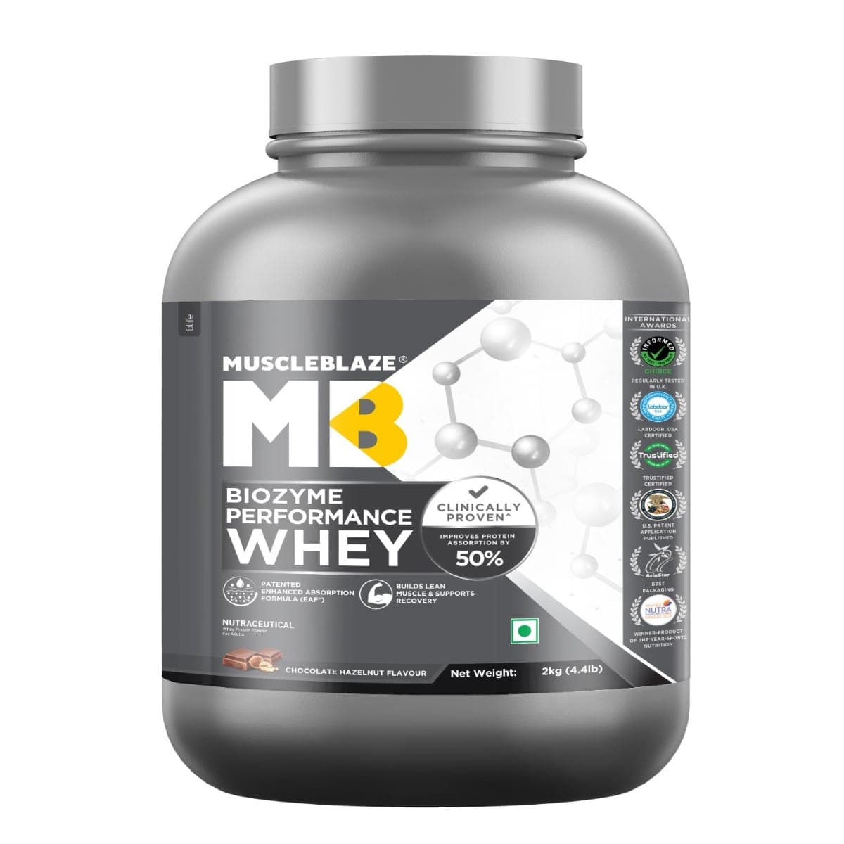 MuscleBlaze MB Biozyme Performance Whey 2kg | 56 Servings | Chocolate Hazelnut Flavour | Muscle Gain - Nutrition and Fitness Supplements | Buy online on ZillyBuy