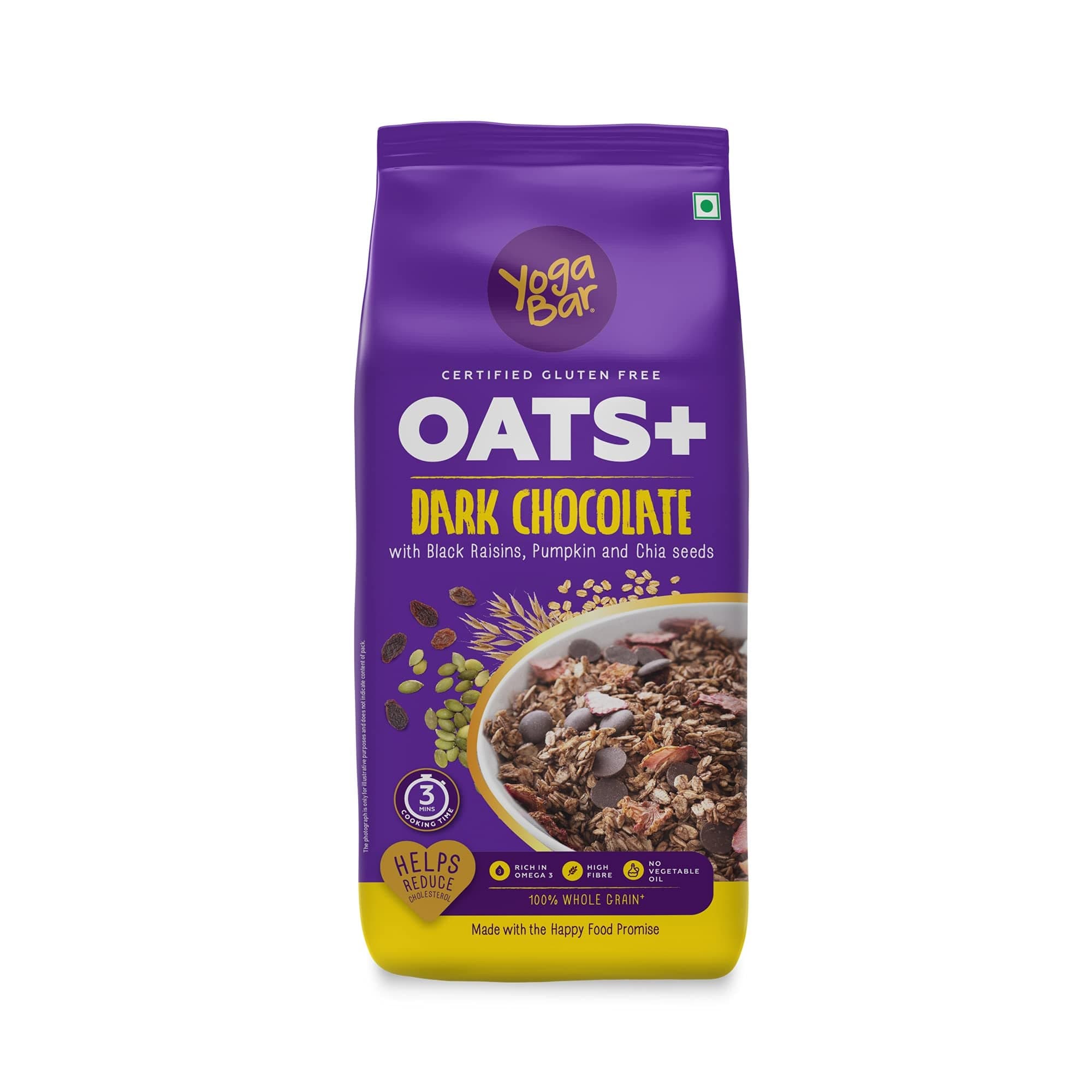 Yogabar Dark Chocolate Oats Gluten Free Whole Oatmeal for Breakfast Healthy Breakfast Cereal with High Protein Oats Healthy Dessert Pudding Yogabar Dark Chocolate Oatmeal 400g | Wholegrain | Reduces Cholesterol | Healthy Breakfast Cereal Gluten Free Oats