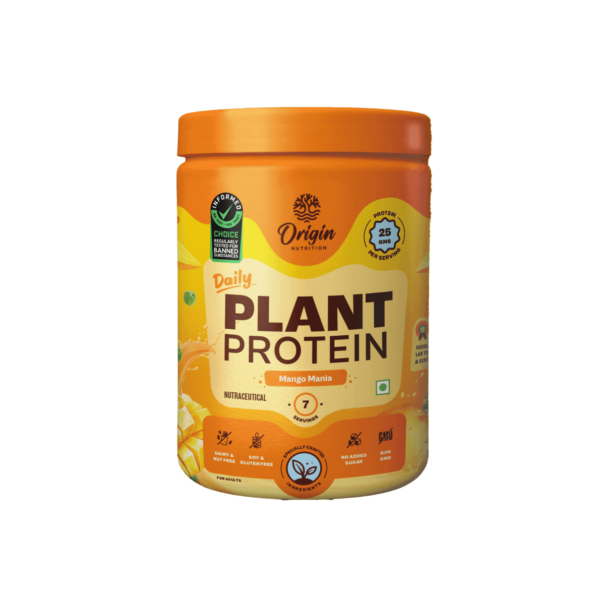 Origin Nutrition Plant Protein Powder Mango Flavour with 25g Protein per serving, 288g - Nutrition and Fitness Supplements | Buy online on ZillyBuy