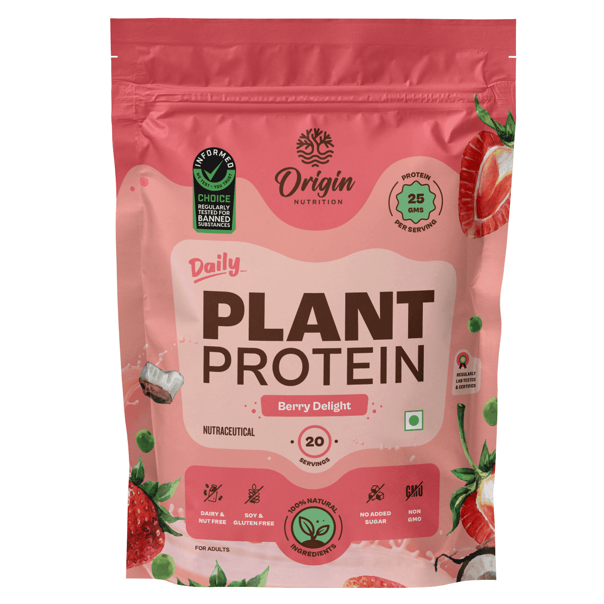 Origin Nutrition 100% Vegan Plant Protein Powder Strawberry Flavour Origin Nutrition Plant Protein Powder Strawberry Flavour with 25g Protein per serving, 286g - Nutrition and Fitness Supplements | Buy online on ZillyBuy