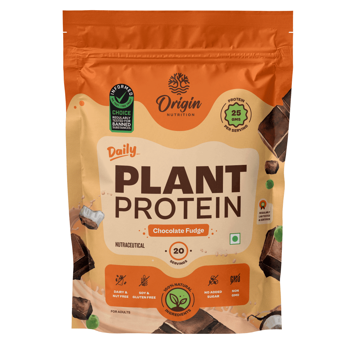Origin Nutrition Plant Protein Powder Chocolate Flavour with 25g Protein per serving, 816g - Nutrition and Fitness Supplements | Buy online on ZillyBuy