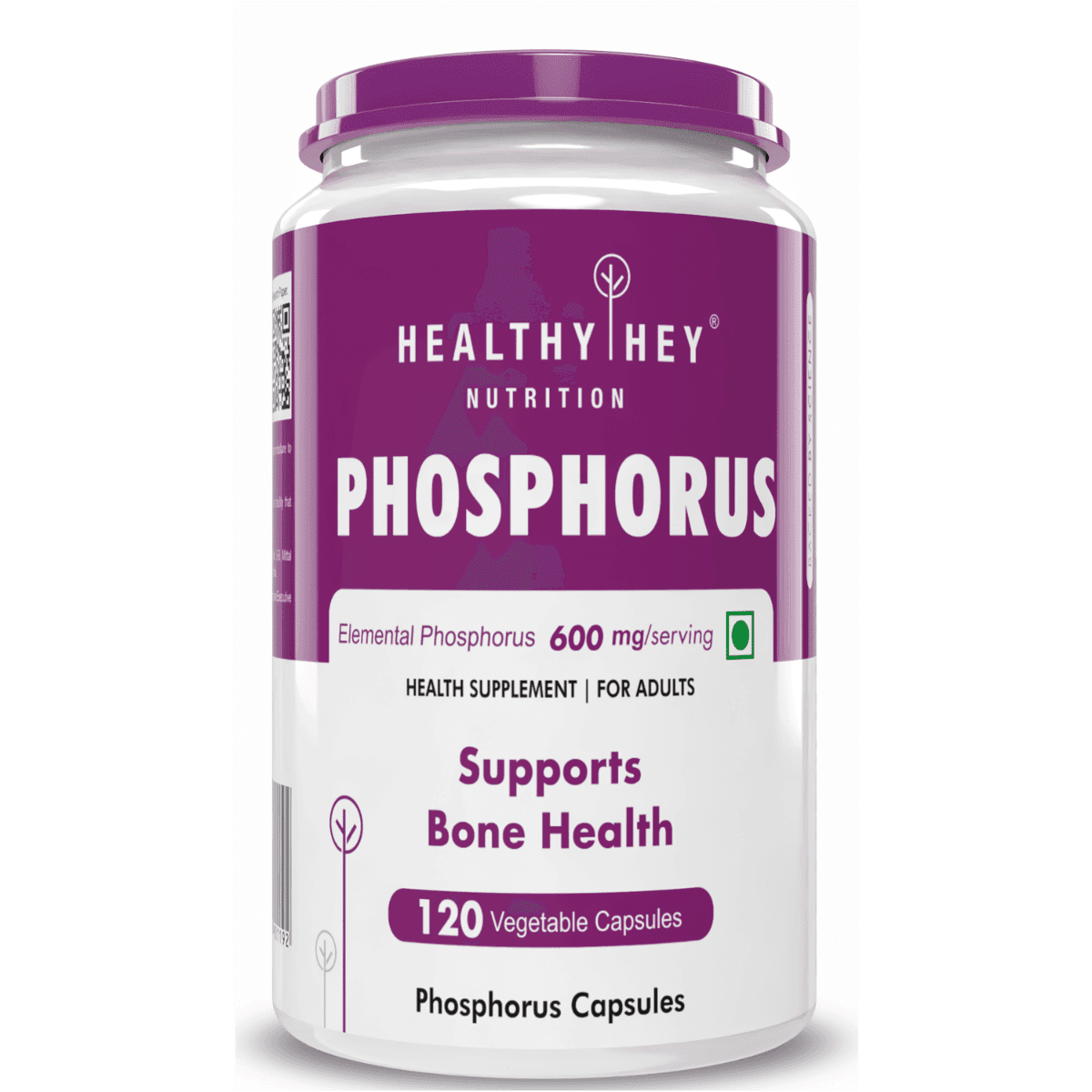 Healthyhey Nutrition Phosphorus Support Bone Health 600mg 120 Veg. Capsules - Nutrition and Fitness Supplements | Buy online on ZillyBuy