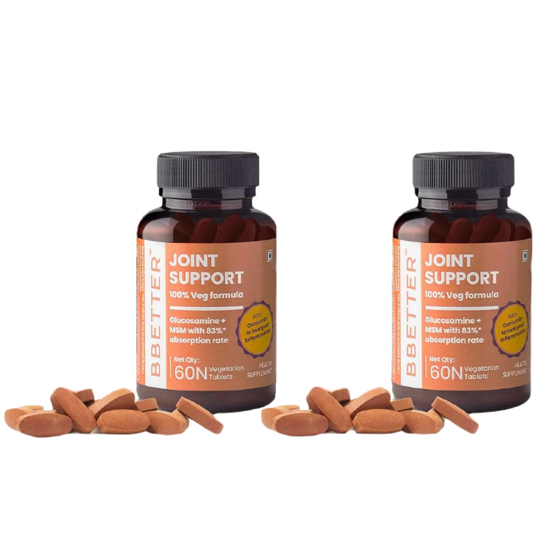 BBETTER Joint Support Supplement - 100% VEG Formula with Veg Glucosamine, Boswellia Serrata, Veg MSM, Ginger, Rosehip Extract and Curcumin for Women and Men -Pack of 2 (120 Tablets) - Nutrition and Fitness Supplements | Buy online on ZillyBuy