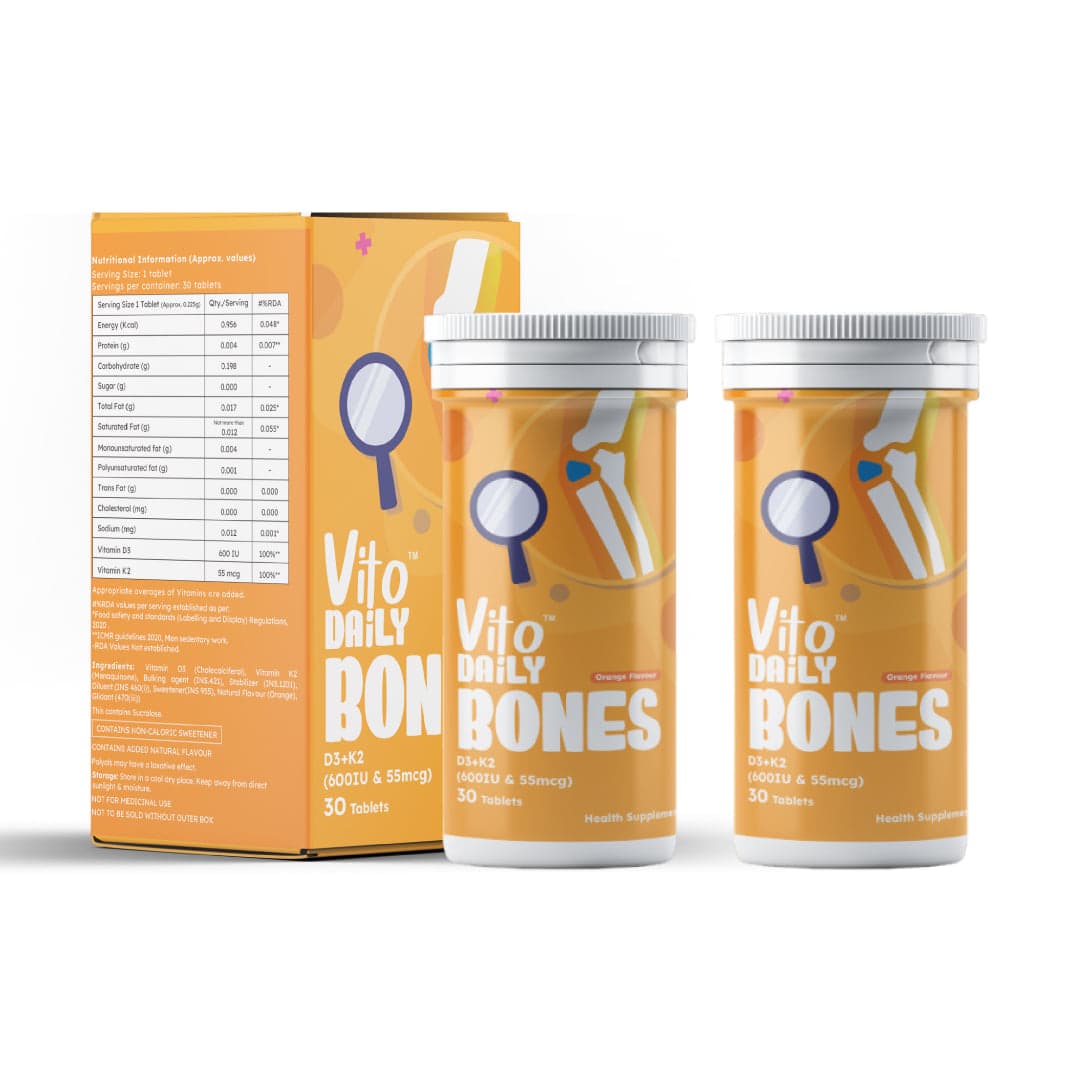 Vito Daily Bones - Vitamin D3 + K2 Flavoured Mints for Strong Bones, Energy, Immunity, and Muscle Health (1 per Day, Pack of 2) - Nutrition and Fitness Supplements | Buy online on ZillyBuy