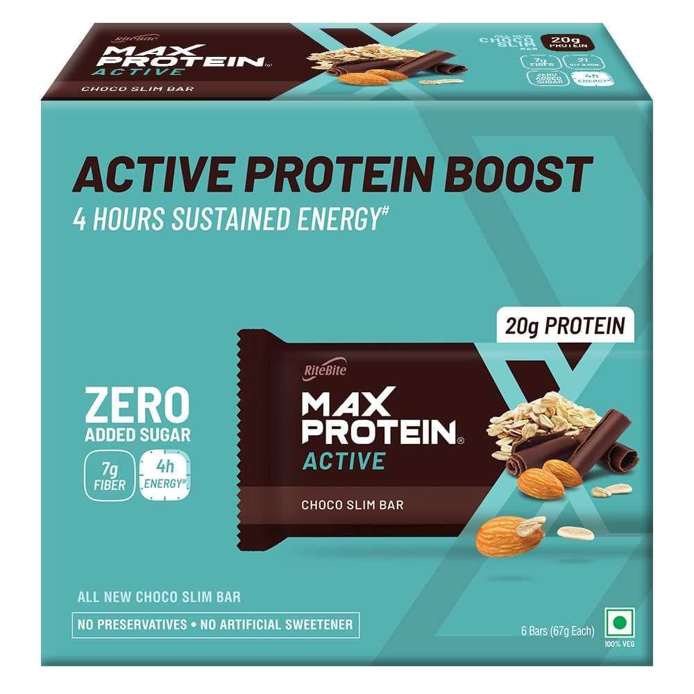 RiteBite Max Protein Active Choco Slim (6pcs), 402 g - Nutrition and Fitness Supplements | Buy online on ZillyBuy