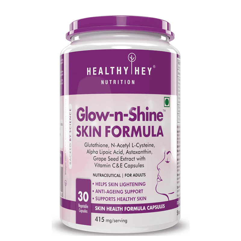 HealthyHey Nutrition Glow n Shine | Skin Health Formula | 415 mg/serving 30 Vegetable Capsules - Nutrition and Fitness Supplements | Buy online on ZillyBuy