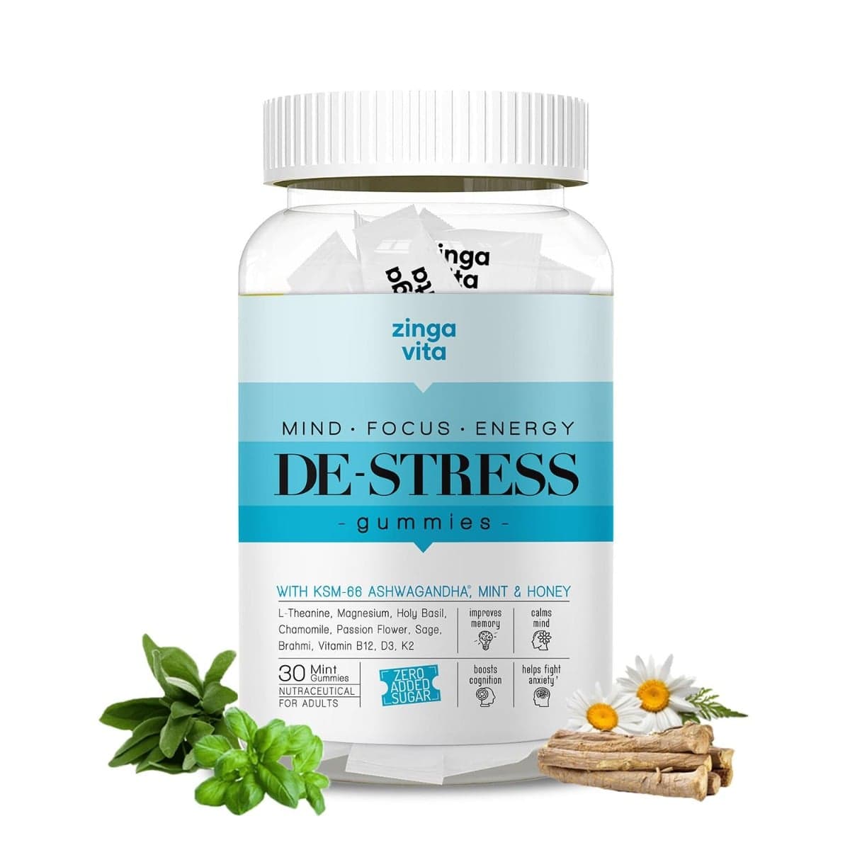 Zingavita De-Stress Gummies with Honey, KSM-66 Ashwagandha - 30 Gummies - Nutrition and Fitness Supplements | Buy online on ZillyBuy