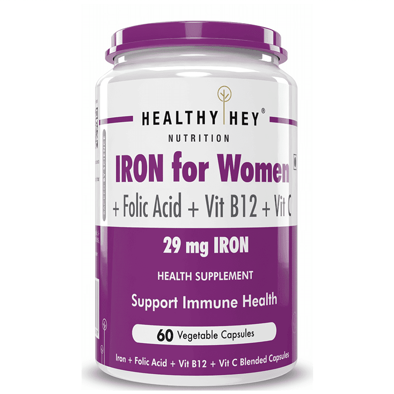 HealthyHey Iron Supplement for Women 100% Chelated 60 Veg Capsules