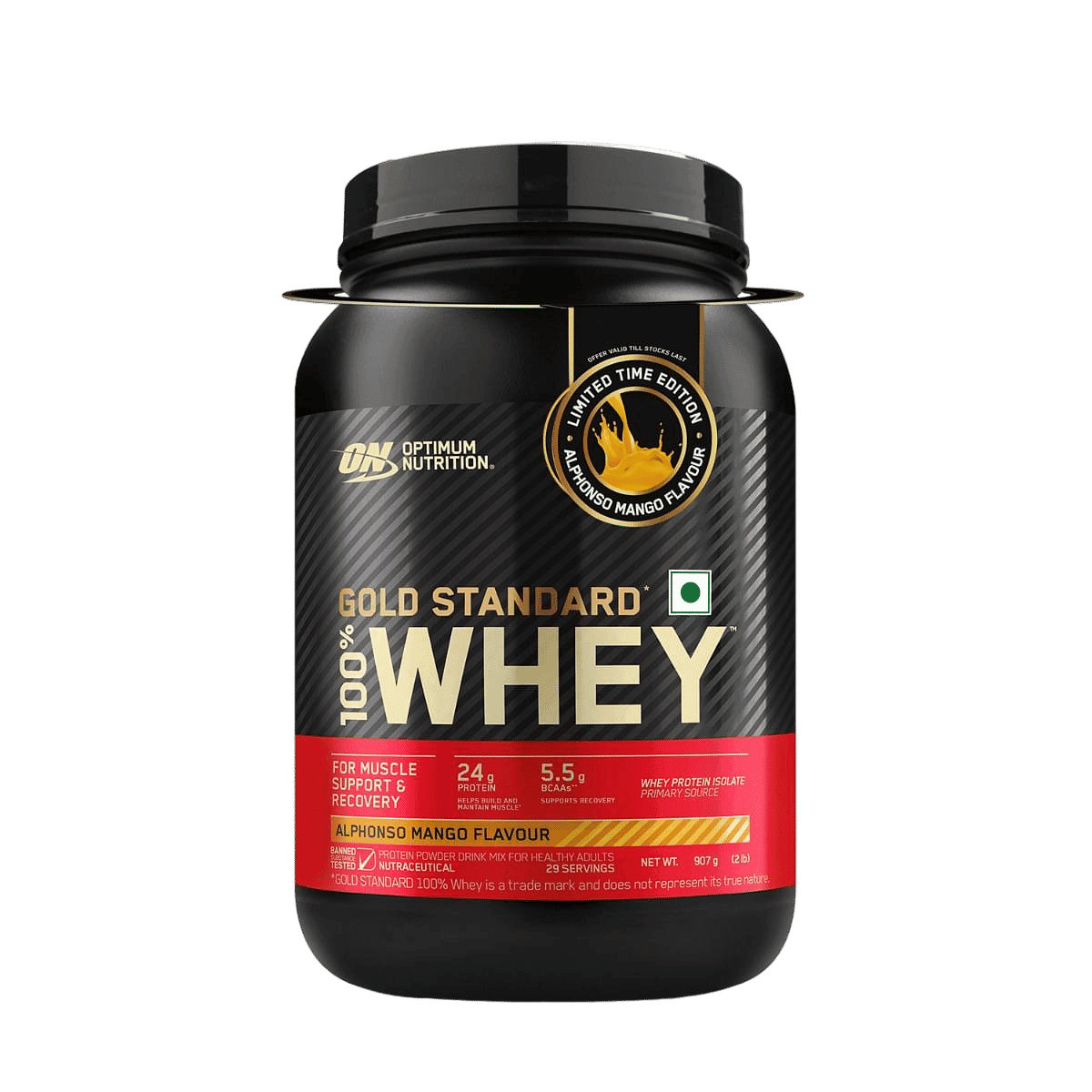 Optimum Nutrition (ON) Gold Standard 100% Whey Protein Powder 2 lb, 907g, Alphonso Mango (Limited Edition) for Muscle Support & Recovery, Vegetarian - Nutrition and Fitness Supplements | Buy online on ZillyBuy