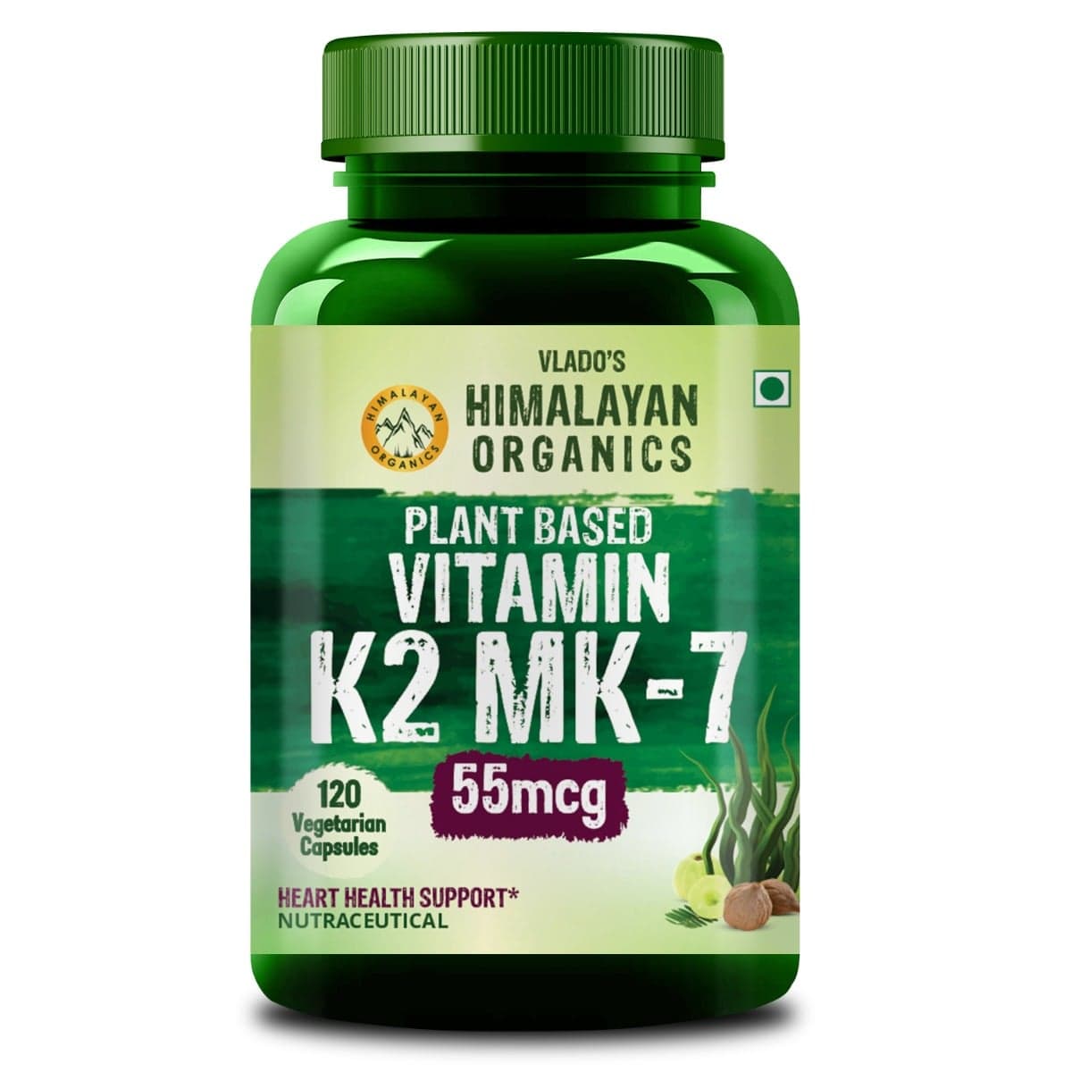 Vlado's Himalayan Organics Plant Based Vitamin K2 MK 7 Supplement Supports Stronger Bone & Heart Health I 55 MCG / Serving k2 supplements for Men & Women 120 Veg Capsules - Nutrition and Fitness Supplements | Buy online on ZillyBuy