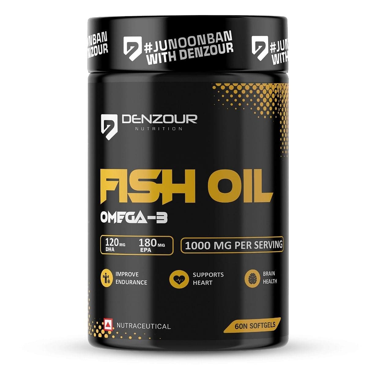 DENZOUR NUTRITION Omega-3 Fish Oil 1000mg 60 Softgel Capsules For Men & Women | Improve Endurance 180 mg EPA & 120 mg DHA For Muscle & Joint Support, Healthy Heart & Brain Health | No Fishy Burps
