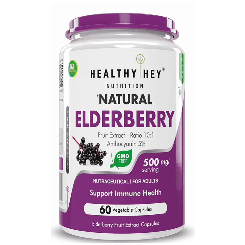 HealthyHey Nutrition Natural Elderberry Fruit Extract, 500 mg, 60 vegetable capsules - Nutrition and Fitness Supplements | Buy online on ZillyBuy
