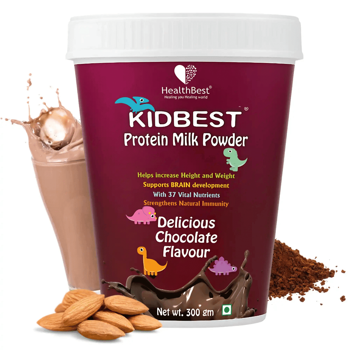 HealthBest Kidbest Protein Milk Powder for Kids Healthy Growing Kids Smart & Strong Kids Increase Energy & Stamina Chocolate Flavor 300gm - Nutrition and Fitness Supplements | Buy online on ZillyBuy