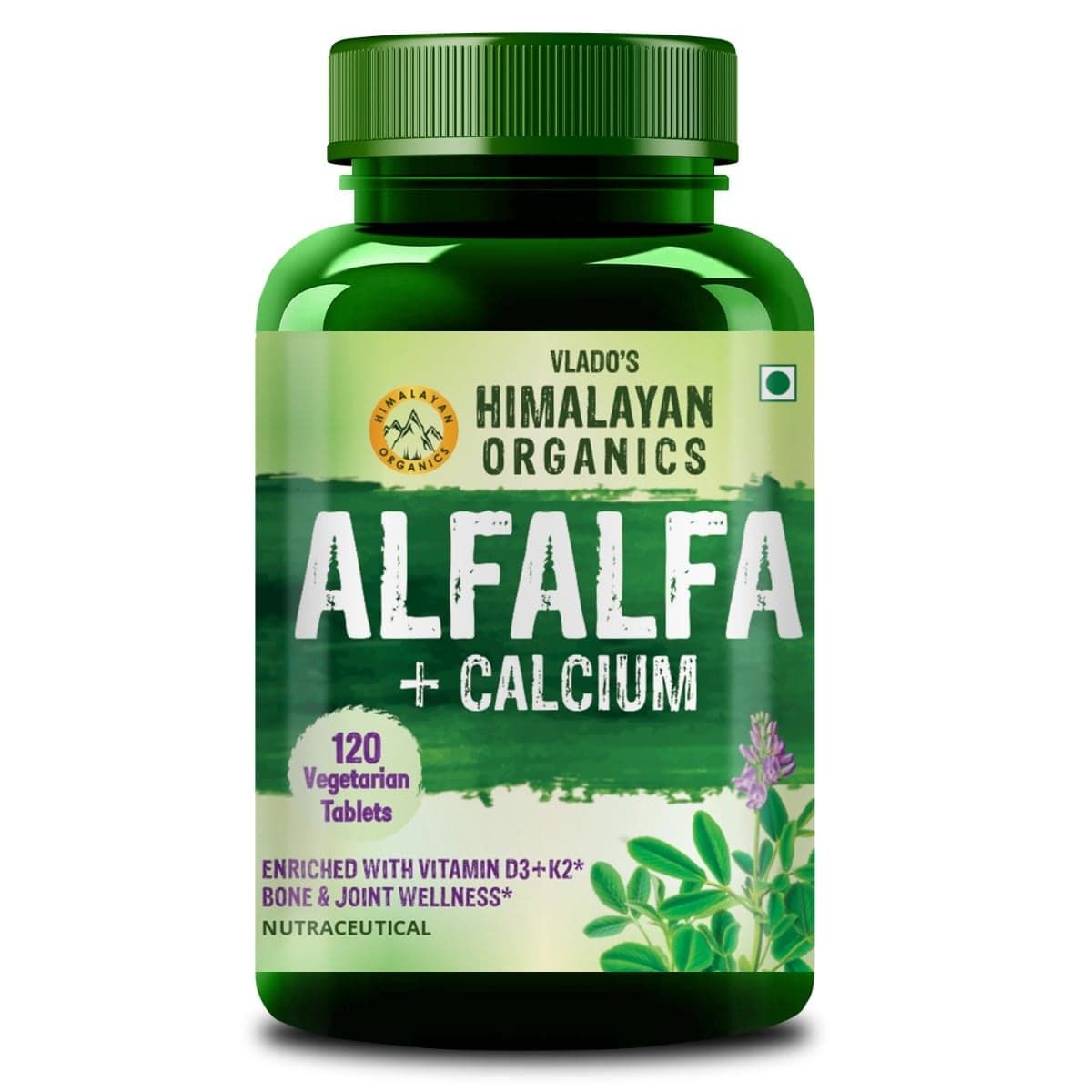 Vlado's Himalayan Organics Alfalfa, Calcium Citrate Malate 1200mg with Vitamin D, K2 (MK7), B12, Zinc & Magnesium 120 Veg Tablets - Nutrition and Fitness Supplements | Buy online on ZillyBuy