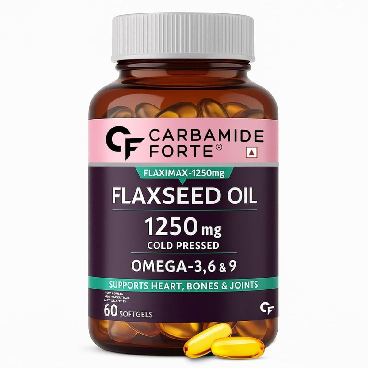 Carbamide Forte Cold Pressed Flaxseed Oil Capsules 1250mg Omega 3 6 9 60 Capsules - Nutrition and Fitness Supplements | Buy online on ZillyBuy