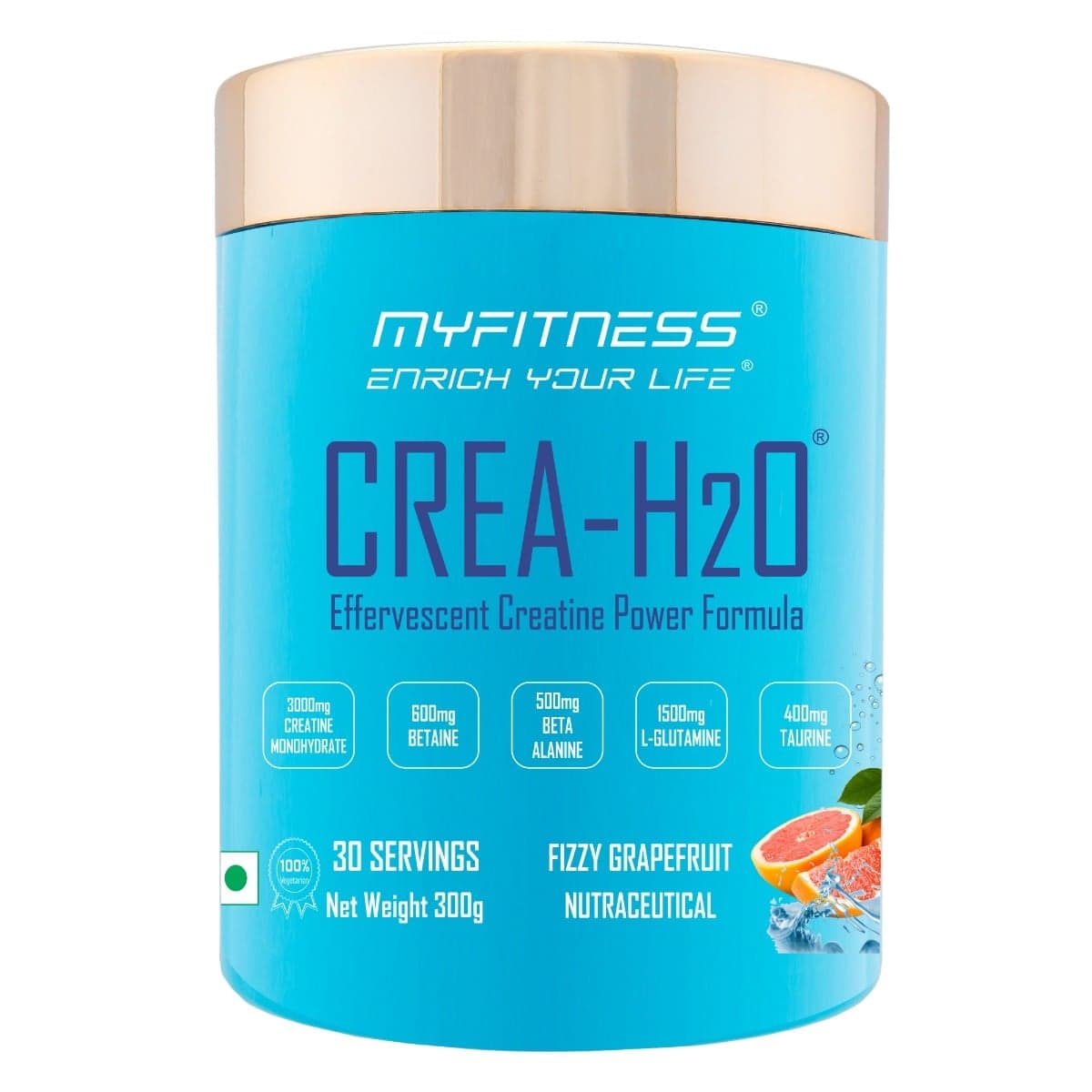 MYFITNESS CREA-H2O Creatine Monohydrate 30 Servings | 3000mg Creatine Monohydrate | 600mg Betaine | 500mg Beta Alanine | 500mg L-Glutamine | 600mg Electrolyte Blend | FizzyGrapefruit | 300gms - Nutrition and Fitness Supplements | Buy online on ZillyBuy