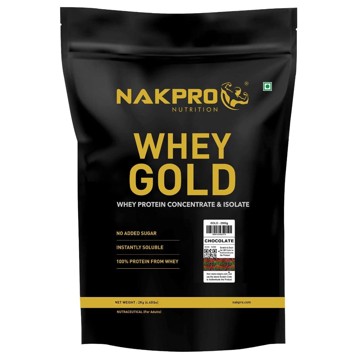 NAKPRO Gold Whey Protein Concentrate and Isolate 2kg Chocolate | 25.5g Protein, Trustified Certified Supplement Powder | Fast Absorbing Whey Protein Powder - Nutrition and Fitness Supplements | Buy online on ZillyBuy