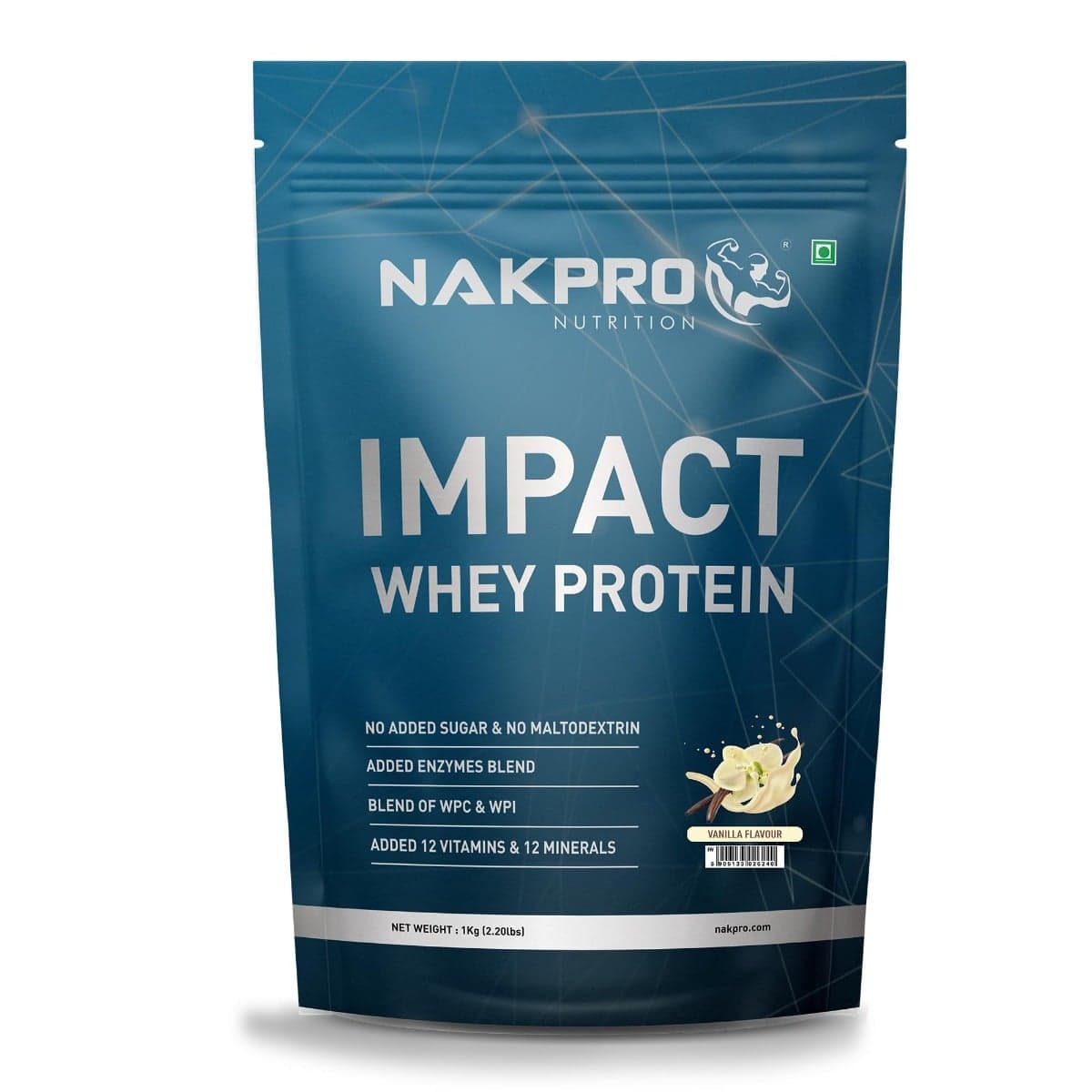NAKPRO Impact Whey Protein 1kg | Isolate & Concentrate | 24g Protein & 4.9g BCAA | With Digestive Enzymes for better Absorption | NABL Lab Tested 100% Authentic Supplement Powder Vanilla Flavour - Nutrition and Fitness Supplements | Buy online on ZillyBuy