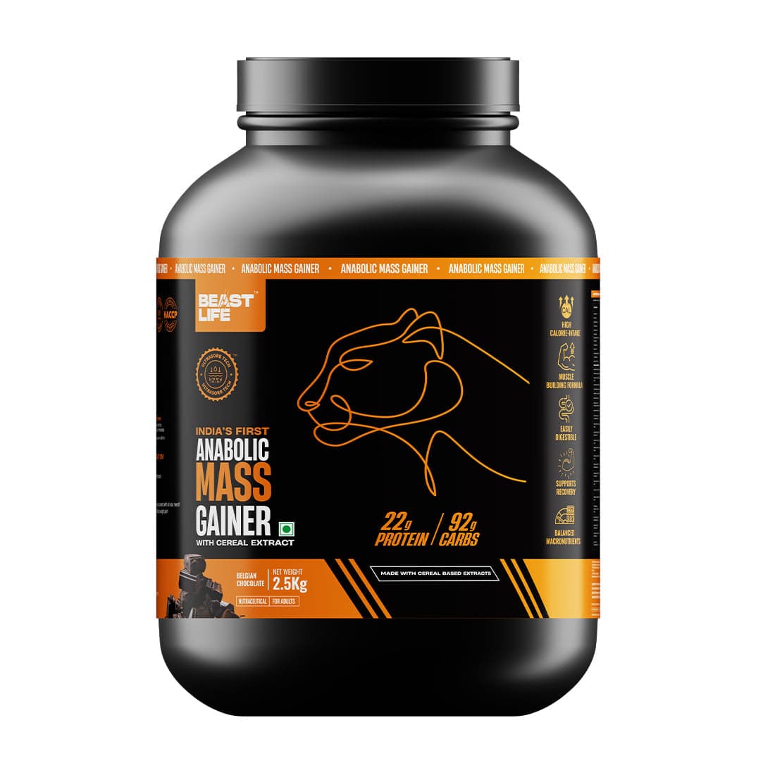 BeastLife High Protein Mass/Weight Gainer | 2.5 KG | Belgian Chocolate | NABL LAB Tested | For Muscle Gain & Fast Growth | Cereal-Based Formula, No Maltodextrin | India's #1 Cereal Based Bulk Gainer - Nutrition and Fitness Supplements | Buy online on ZillyBuy