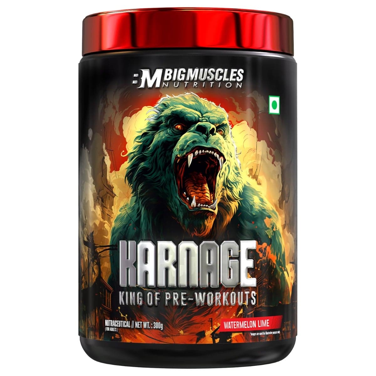 Bigmuscles Nutrition Karnage Pre workout (60 Servings, Watermelon Lime) | 300g