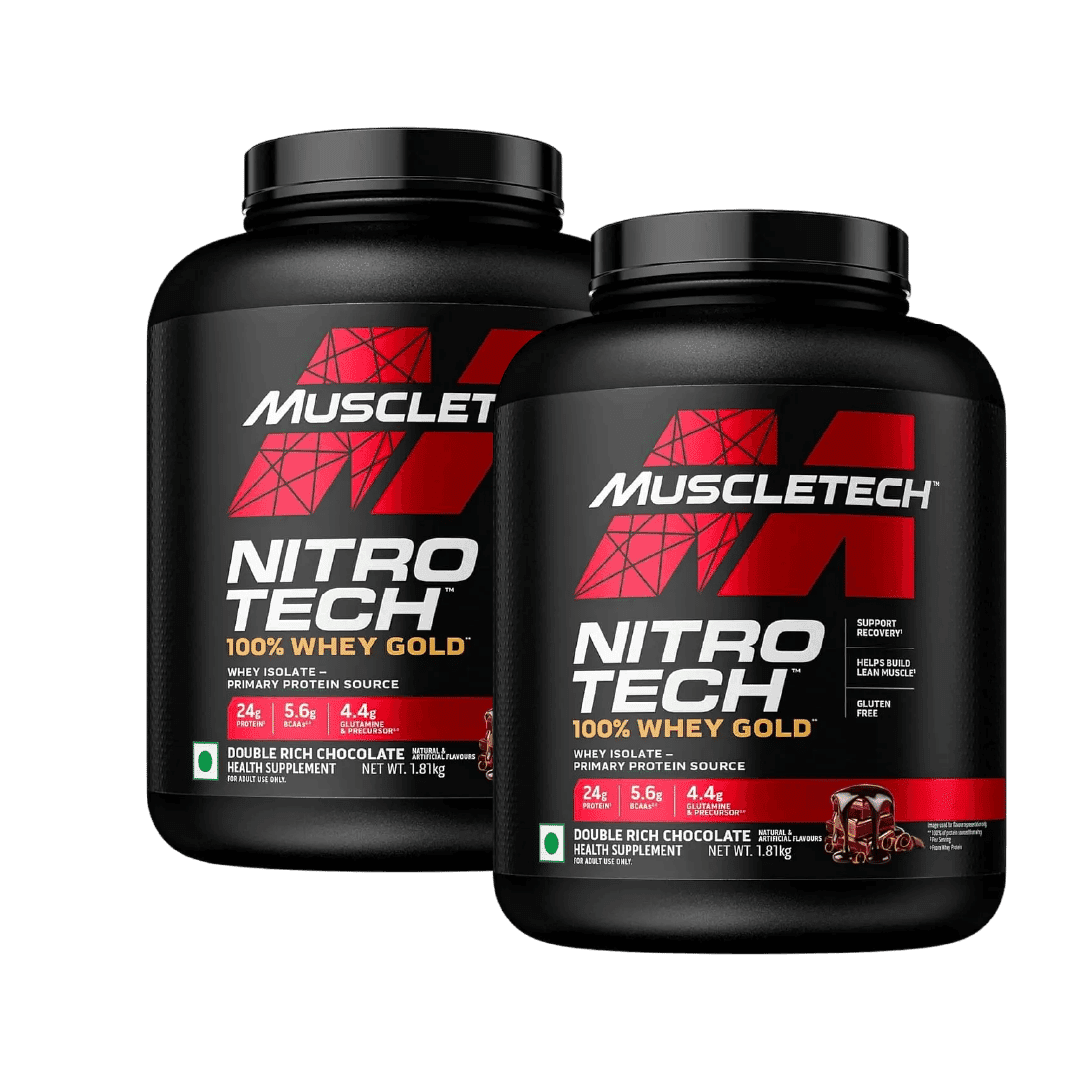 Muscletech Nitrotech 100% Whey Gold Double Rich Chocolate MuscleTech Nitro-Tech Whey Gold Protein Powder | 24 g Protein & 5.4 g BCAAs Per Serving | Supports Lean Muscle & Faster Recovery | Double Rich Chocolate | 450 g Pack of 2 - Nutrition and Fitness Supplements | Buy online on ZillyBuy