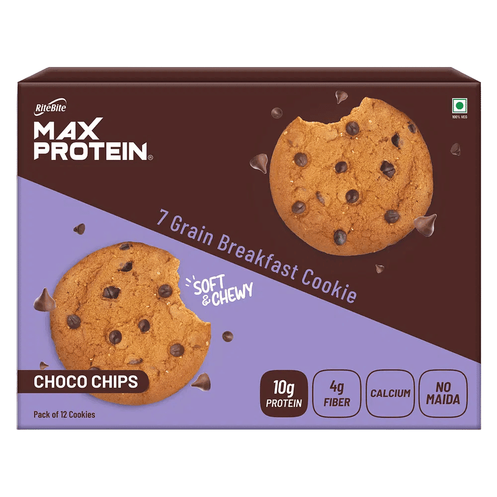 RiteBite Max Protein Choco Chips Cookies, Pack of 12 (660 g) - Health Foods and Drinks | Buy online on ZillyBuy