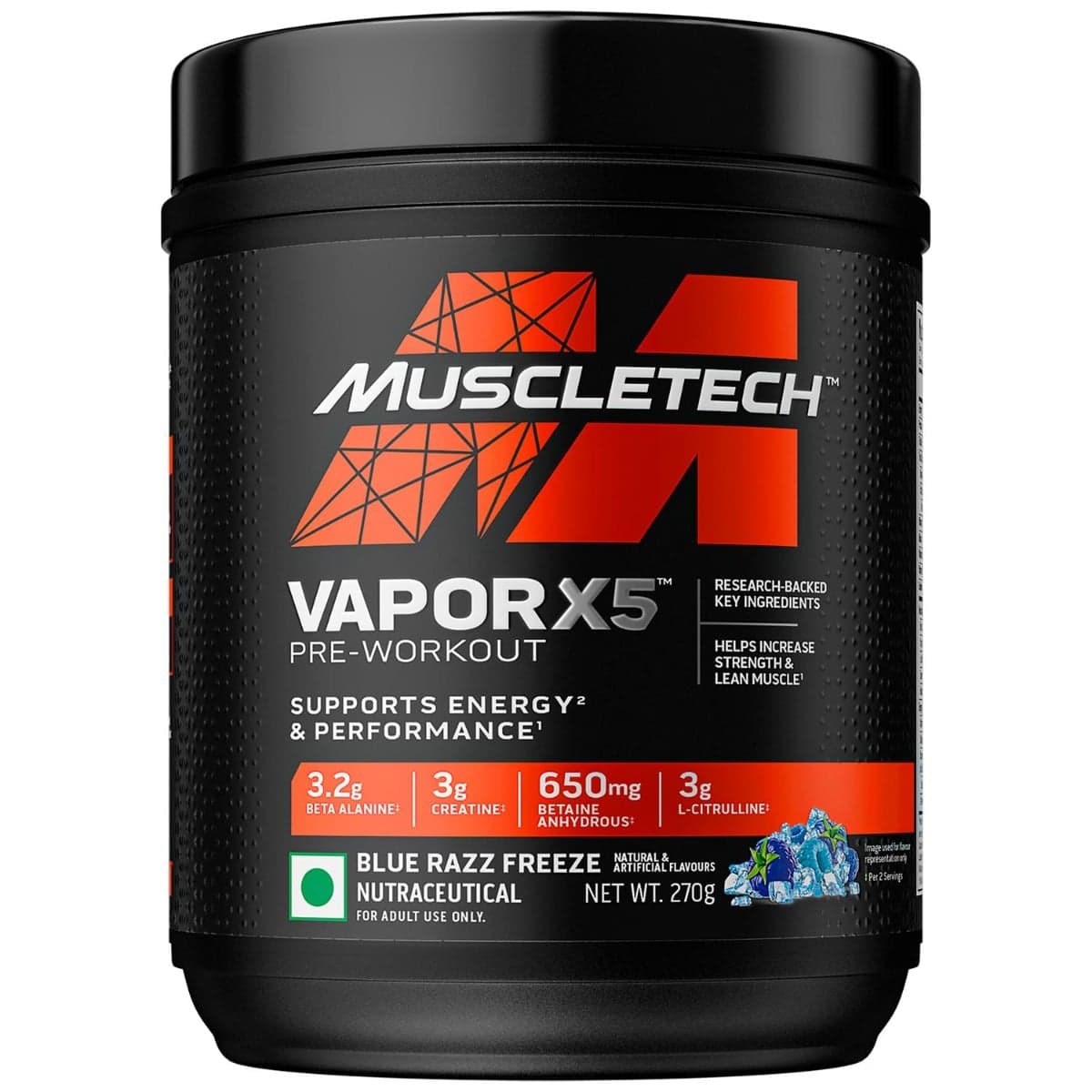 Muscletech Vaporx5 Blue Razz Freeze 270g - Nutrition and Fitness Supplements | Buy online on ZillyBuy