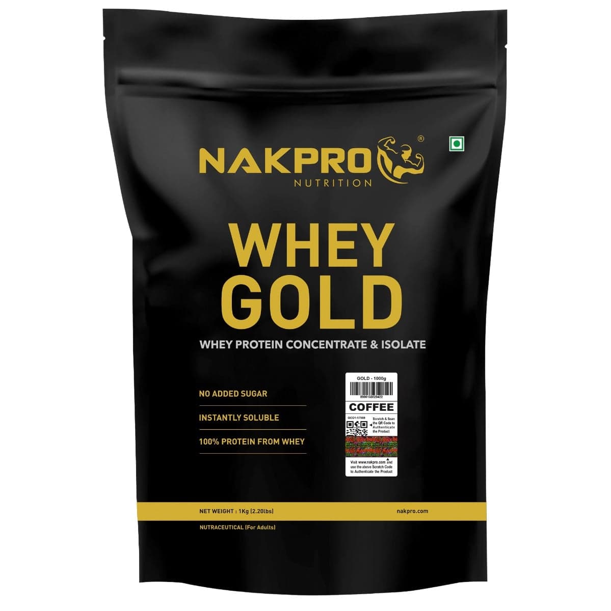 NAKPRO Gold Whey Protein Concentrate and Isolate 1kg Coffee | 25.5g Protein, Trustified Certified Supplement Powder | Fast Absorbing Whey Protein Powder - Nutrition and Fitness Supplements | Buy online on ZillyBuy