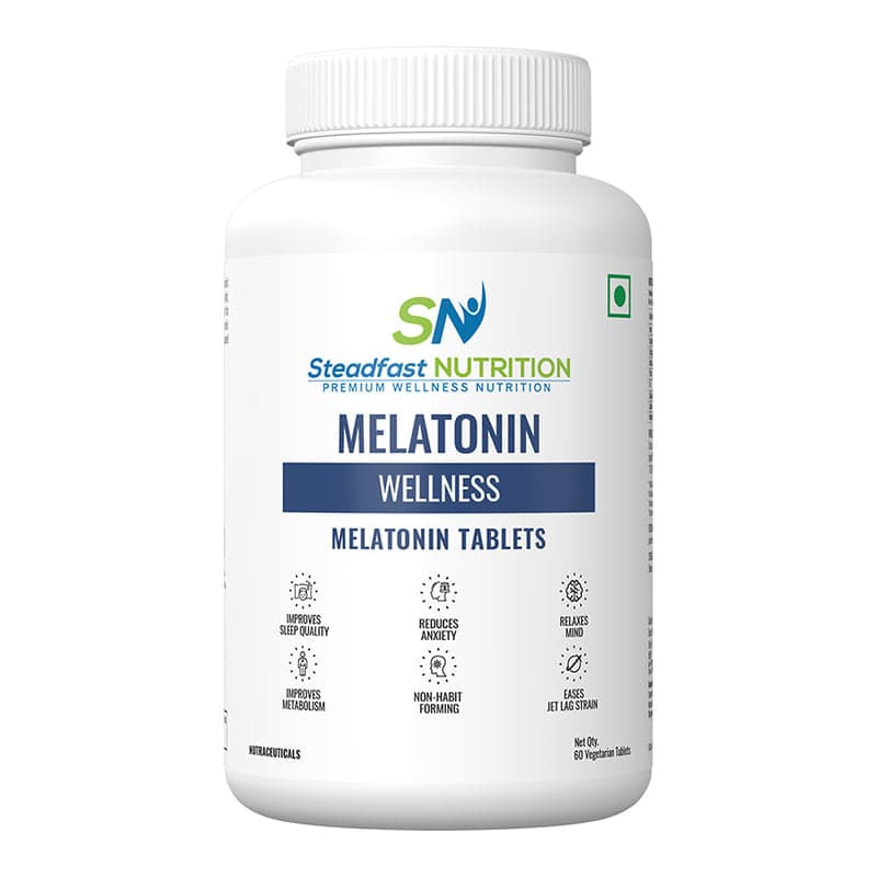 Steadfast Nutrition Melatonin Supplement 5mg for Deep Sleep | Non Habit Forming | Regulates Sleep Cycle | (Pack of 60 Tablets) - Nutrition and Fitness Supplements | Buy online on ZillyBuy