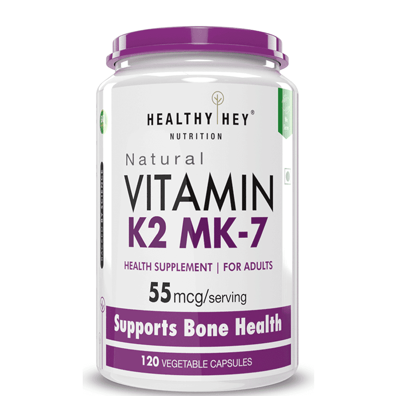 Healthy Hey Nutrition Vitamin K2-MK7 Vegetarian Source Support Bone Health, 55 Mcg 120 Vegetable Capsules (120)