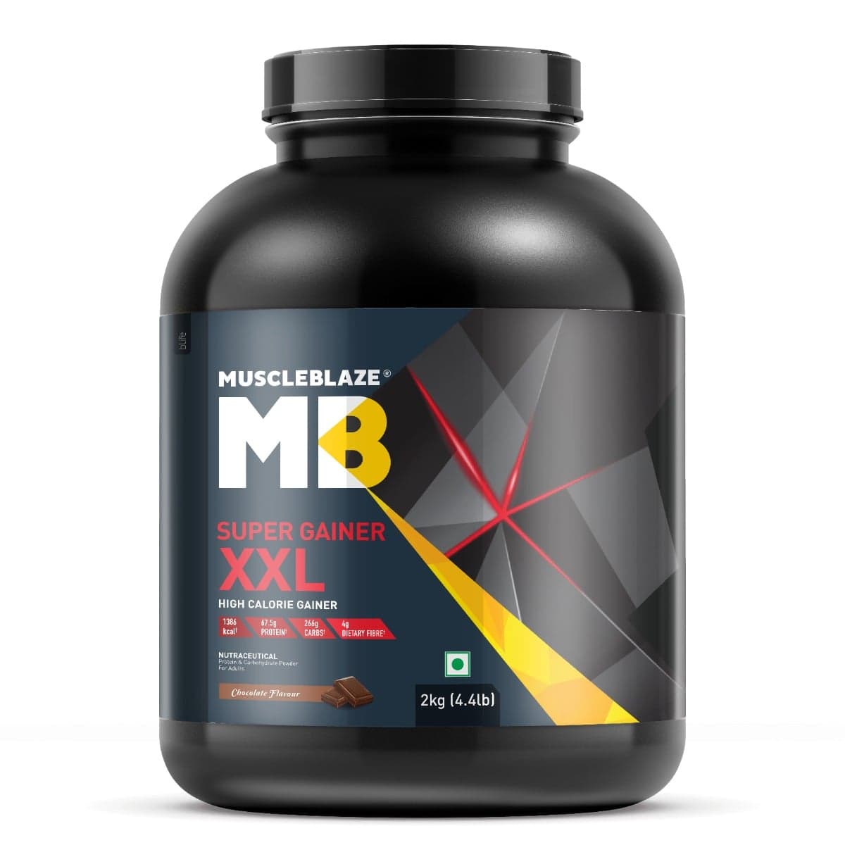 MuscleBlaze Super Gainer XXL (Chocolate, 2kg / 4.4lbs, 20 Servings) | Muscle Mass High Protein Gainer - Nutrition and Fitness Supplements | Buy online on ZillyBuy